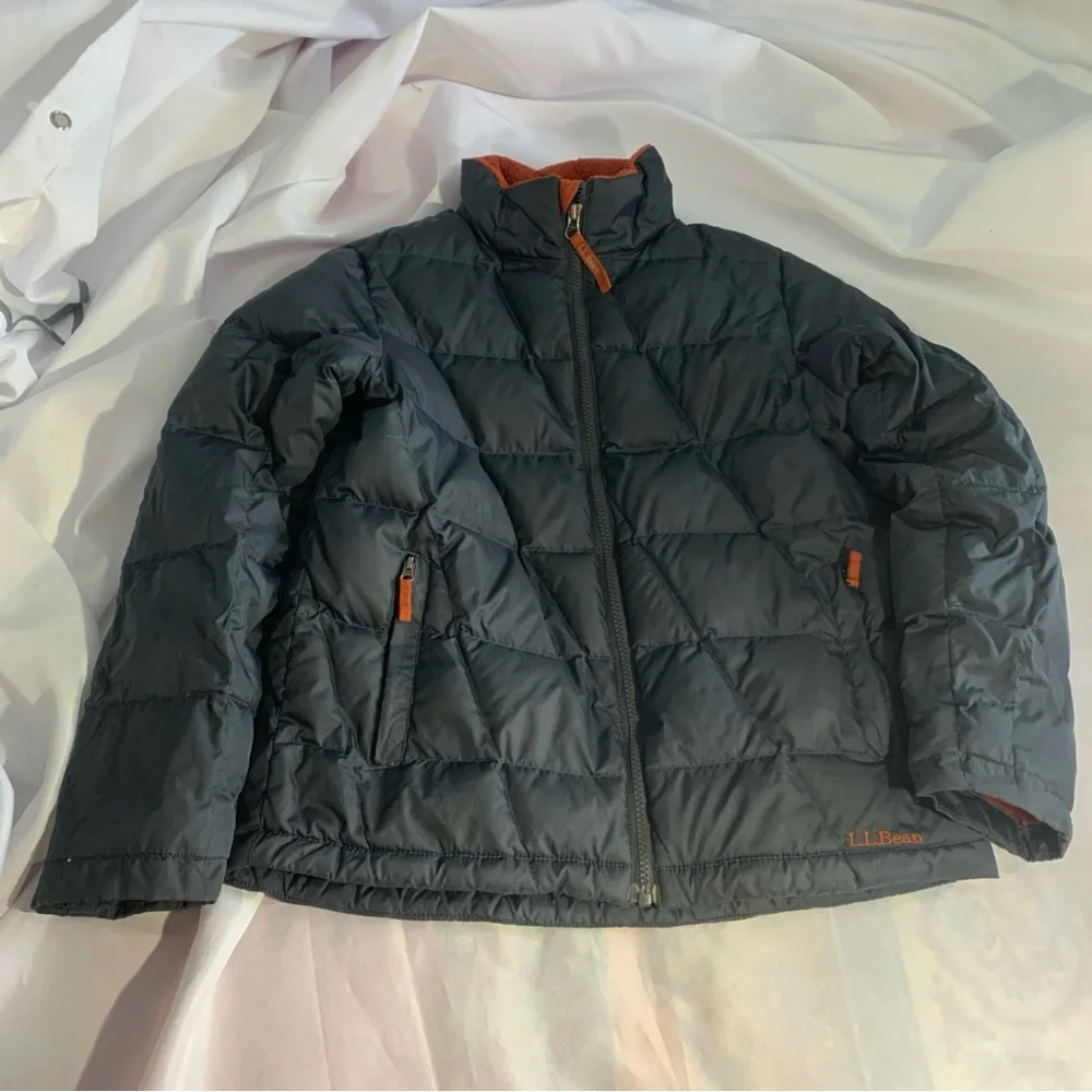 L.L. Bean Downtek Jacket Navy Blue Orange Kids Medium 10-12 Unisex